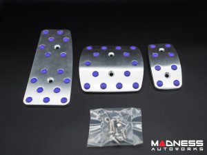 FIAT 500 Pedal Set + Footrest - Black Italy - Automatic - Aluminum w/ Blue Rubber Grips